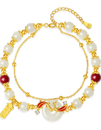 Hetian Jade Artificial Cinnabar Koi Bracelet