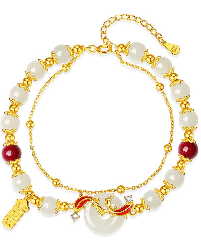 Hetian Jade Artificial Cinnabar Koi Bracelet
