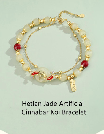 Hetian Jade Artificial Cinnabar Koi Bracelet