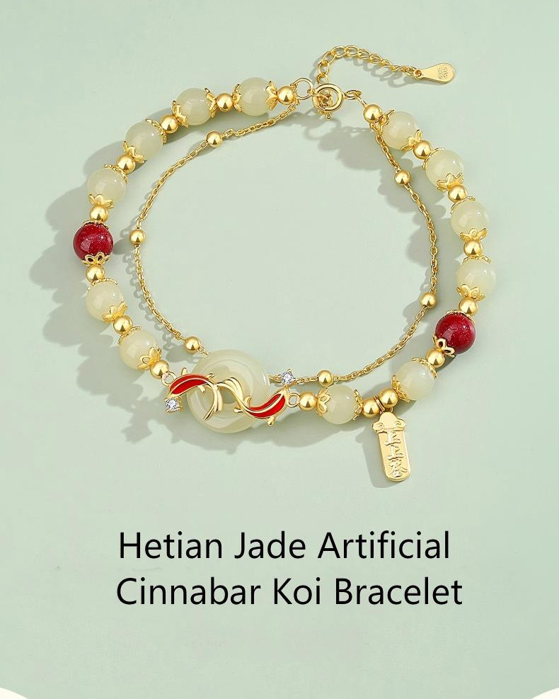 Hetian Jade Artificial Cinnabar Koi Bracelet