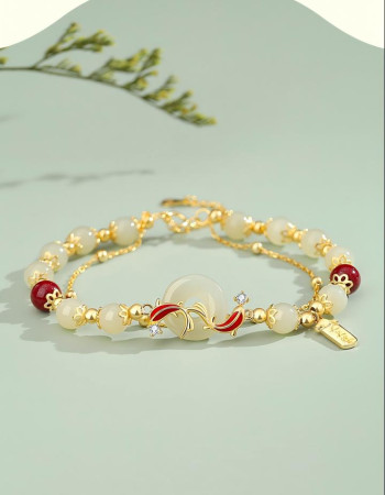 Hetian Jade Artificial Cinnabar Koi Bracelet